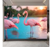 papel pintado pared dormitorio 400x280cm Hermosa Bandada De Flamencos papel pintado armario Cuadro mural en lienzo sin costura, con efecto artístico, para fondo de cama o cabecera EB24-2592