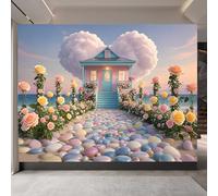 papel pintado pared dormitorio 500x280cm Camino De Piedra Con Flores De Colores papel pintado geometrico Decoración mural sin uniones visibles, lienzo de óleo, para espacio abierto o loft EB24-36