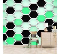 papel pintado pared dormitorio 500x280cm Geometría Del Rombo Verde papel pintado geometrico Decoración mural sin uniones visibles, lienzo de óleo, para espacio abierto o loft EB24-706