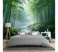 Papel Pintado Pared Dormitorio Mural De Pared Bosque De Bambú 250 × 175 Cm Mural Panorámico 3D No Tejido Con Diseño De Paisaje De Río Y Cascada Decoración De Pared Escénica De Naturaleza Verd