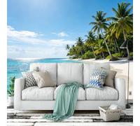 Papel Pintado Pared Dormitorio Mural De Pared De Playa Tropical Para Sala De Estar 250 × 175 Cm Papel Pintado Fotográfico Panorámico 3D De Océano Palmeras E Isla Mural De Pared No Tejido Para Do