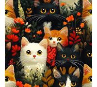 Papel Pintado Pared Dormitorio Patrón Gato Lindo Flores Rojo 3D Resistente a Arañazos Fácil de Limpiar Adecuado Para Techo/Casa/Apartamento/Tienda Papel de Pared Autoadhesivo 40 cm x 300 cm