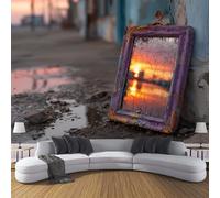 Papel Pintado Pared El Espejo Roto Refleja La Puesta De Sol Papels Tapiz, Paisaje Natural Murales Decoración De Pared, Naranja Fotomurales Para Salón Dormitorio Fondo de TV, 350x256cm