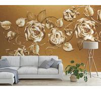 Papel Pintado Pared Estampado De Rosa En Relieve Dorado 250x175cm Fotomurales Decorativos Pared Infantil 3D Murales Dormitorio Salon -MIWEI Wallpaper-ZXY-30306
