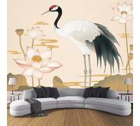 Papel Pintado Pared Estilo De Pintura Con Tinta,350 × 256 Cm Material De Seda Mural,Beige Papel Tapiz 3D Adecuado Para Decoración Paredes Sala, Dormitorio-Loto Grulla