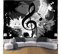 Papel Pintado Pared Estilo Grunge Rock,250 × 175 Cm Material De Seda Mural,Negro Papel Tapiz 3D Adecuado Para Decoración Paredes Sala, Dormitorio-Diseño De Notas Musicales