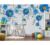 Papel Pintado Pared Flores Azules Acuarelas 300x210cm Fotomurales Decorativos Pared Infantil 3D Murales Dormitorio Salon -MIWEI Wallpaper-ZXY-32539