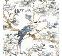 Papel Pintado Pared Flores De Magnolia Aves De Cola Larga Papel Pared Oriental Vintage Mural Autoadhesivo 44x200 cm Vinilo Adhesivo Muebles Autoadhesivo Papeles Pintados Dormitorio Baño A-135