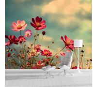 Papel Pintado Pared Flores Del Cosmos 150x105cm Fondo de Pantalla Panorámico Campo De Flores Silvestres Retro Papel Tapiz Decoración de Pared para Sala de Estar Dormitorio Oficina, Gris Azulado