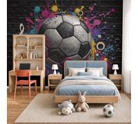 Papel Pintado Pared FotomuralesBalón De Fútbol De Metal Fotomurales | Papel Pintado Tendencias Del Graffiti, Tela de Seda Decoración de Pared, Decorativos para Salon Dormitorio, 300Anx210Al cm