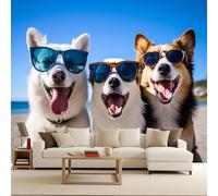 Papel Pintado Pared Gafas Perros Tres Animales Fotomurales 400x280 cm, Foto Mural 3D Papel Tapiz Fotográfico, Tejido No Tejido Mate Murales Decorativos Pared, Para Dormitorio Salon Decoración