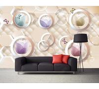 Papel Pintado Pared Geometría De Las Mariposas De Flores 350x250cm Fotomurales Decorativos Pared Infantil 3D Murales Dormitorio Salon -MIWEI Wallpaper-ZXY-35061