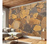 Papel Pintado Pared Geometría De Rocas Rurales Papel Pintado Efecto 3D Textura De Rock Retro Salón Dormitorio Ocre Fotomurales Tejido No Tejido Murales Decorativos Pared, 400X280Cm