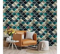 Papel Pintado Pared Geometría Verde Retro Papel Pintado Autoadhesivo Extraíble Papel Pared Impermeable Papel Adhesivo Pared Vinilo Pared para Muebles Decoración Papel Pintado 1P (45x300cm)