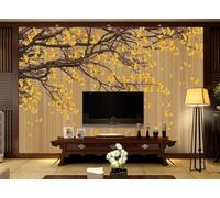 Papel Pintado Pared Ginkgo Biloba De Grano De Madera 300x210cm Fotomurales Decorativos Pared Infantil 3D Murales Dormitorio Salon -MIWEI Wallpaper-ZXY-30883