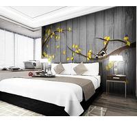 Papel Pintado Pared Grano De Madera De Flores Y Pájaros De Ginkgo Biloba 400x280cm Fotomurales Decorativos Pared Infantil 3D Murales Dormitorio Salon -MIWEI Wallpaper-ZXY-32012