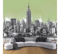 Papel Pintado Pared Horizonte Ciudad Nueva York 150×105cm Papel Tapiz Fotomurales 3D, Simple Arquitectura Dormitorio Salón Tv Fondo Pared, Moderna Decora Murales, Verde Murales Fotográficos