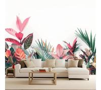papel pintado pared infantil 250x180cm Flores Tropicales Y Hojas Verdes. papel pintado Decoración mural 3D en lienzo de pintura al óleo sin costuras para sala de estar o fondo de televisor EB24-5432
