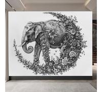 papel pintado pared infantil 250x370cm Elefante De Flor De Media Luna papel pintado infantil Paneles de lienzo artístico 3D con unión invisible, ideales para dormitorio o estudio creativo EB24-5156
