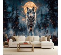papel pintado pared infantil 300x210cm Pintura Al óleo De Lobo Del Bosque papel pintado flores Impresión artística en lienzo al óleo, instalación continua sin cortes, ideal para oficina en casa