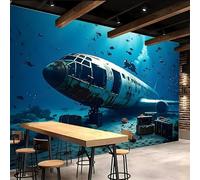 papel pintado pared infantil 350x260cm Avión Submarino papel pintado ladrillo Lienzo mural 3D sin costura visible, perfecto para pasillo o zona de lectura EB24-3736