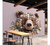papel pintado pared infantil 350x260cm Oso Rompecabezas De Piedra Rosa papel pintado ladrillo Lienzo mural 3D sin costura visible, perfecto para pasillo o zona de lectura EB24-1093