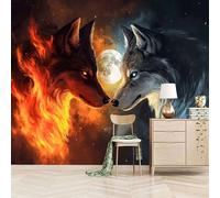 papel pintado pared infantil 400x280cm Lobo De Agua Y Fuego papel pintado armario Cuadro mural sin papel pintado, sobre lienzo de óleo, montaje sin uniones, para sala minimalista EB24-9232