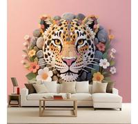 papel pintado pared infantil 500x280cm Rompecabezas De Piedra Rosa Con Diseño De Leopardo papel pintado geometrico Conjunto mural 3D de lienzo al óleo,ideal para fondo de sofá o pared TV