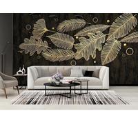 Papel Pintado Pared Líneas Doradas De Hojas De Plantas Tropicales 450x300cm Fotomurales Decorativos Pared Infantil 3D Murales Dormitorio Salon -MIWEI Wallpaper-ZXY-40185