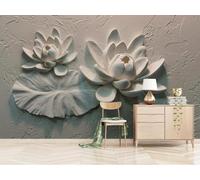 Papel Pintado Pared Loto Floral En Relieve Retro Fotomurales 3D Papel Tapiz Moderno Dormitorio Murales -KX02637, 450x280cm