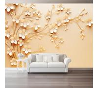 Papel Pintado Pared Lujo Elegante Y Sobrio 3D Ramas Y Hojas Flores, Amarillo Dorado Mural Autoadhesivo 300 x 210 cm（WxH Adhesivo Muebles Autoadhesivo Papeles Pintados para Dormitorio Salón Pasillo
