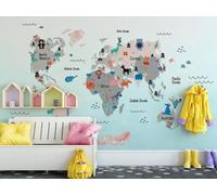 Papel Pintado Pared Mapa De Animales Del Mundo De Dibujos Animados 450x300cm Fotomurales Decorativos Pared Infantil 3D Murales Dormitorio Salon -MIWEI Wallpaper-ZXY-35199