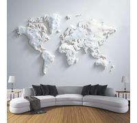 Papel Pintado Pared Mapa Del Mundo Moderno En Relieve 3D Papel Pintado Efecto 3D Geometría Simple Salón Dormitorio Blanco Fotomurales Tejido No Tejido Murales Decorativos Pared, 300X210Cm