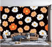 Papel Pintado Pared Margarita Simple Ilustraciones De Dibujos Animados,350X260Cm Material De Seda Mural,Naranja-Blanco Papel Tapiz 3D Adecuado Para Decoración Paredes Sala,Dormitorio