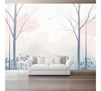Papel Pintado Pared Minimalismo Bosque Pájaros, Blanco Mural Autoadhesivo 400 x 280 cm（WxH Adhesivo Muebles Autoadhesivo Papeles Pintados Dormitorio Baño para Dormitorio Salón Pasillo