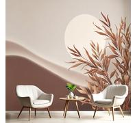 Papel Pintado Pared Minimalista, 150x105cm Papel de Pared Panorámico Plantas Abstractas Y Dunas Arena Póster Gigante Fotomurales Decorativos Murales Para Salón Dormitorio Habitación De Niños, Marrón