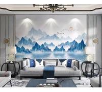 Papel Pintado Pared Montañas Azules Y Agua Pintadas A Mano 310x250cm Fotomurales Decorativos Pared Infantil 3D Murales Dormitorio Salon -MIWEI Wallpaper-ZXY-02480