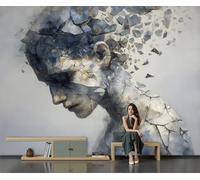 Papel Pintado Pared Mujeres Que Rompen Piedras Representación Abstracta, 400X280Cm Material De Seda Mural, Gris Papel Tapiz 3D Adecuado Para Decoración Paredes Sala,Dormitorio