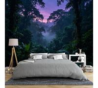 Papel Pintado Pared Mural De Pared De Selva Tropical De 450 × 315 Cm Paisaje Panorámico 3D De Cielo Púrpura Decoración De Pared Atardecer Brumoso En La Jungla Papel Tapiz Fotográfico Para Dormi