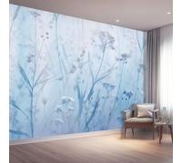 Papel Pintado Pared Panorámico 200 x 140 cm Papel pintado no tejido, Tamaño personalizado, Acuarela Tallos de hierba Florales Papel Pintado 3D Azul Para Salón Dormitorio