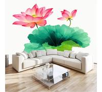 Papel Pintado Pared Panorámico 250 x 175 cm (An x Al), Minimalismo Flor Loto Hoja De Loto Papel Pintado Fotográfico - Crema Decoración de pared Para Sofá TV Oficina y Hogar