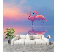 Papel Pintado Pared Panorámico 250x175 cm SoñAdor Minimalista Flamenco Papel Pintado Tejido no Tejido Azul Y Rosa Fotomurales para Salón, Adulto Habitación de Niños, Estudio Decoración