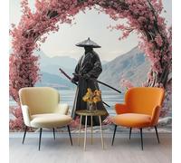 Papel Pintado Pared Panorámico 350 x 256 cm Papel pintado no tejido, Tamaño personalizado, Fotografía Flores de cerezo Samuráis Papel Pintado 3D Vistoso Para Salón Dormitorio Decoración