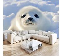 Papel Pintado Pared Panorámico Animal Foca Blanca 250 x 175 cm Fotomurales No Tejido, Murales Decoración de Pared, Póster Gigante de Pared Personalizado 3D Para Salón Dormitorio