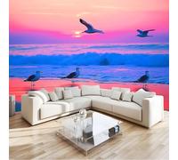 Papel Pintado Pared Panorámico Animales Playa Pájaro, Fotomurales No Tejido, Atardecer Crepúsculo Murales Fotográfico, XXL Decoración de Paredes Póster, Para Salón Dormitorio 300 x 210 cm