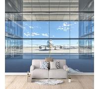 Papel Pintado Pared Panorámico Avión 250 × 175 cm, Salón Dormitorio Papel pintado tejido no tejido Decoración de Pared decorativos Murales Póster Aeropuerto De Aviones