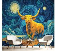 Papel Pintado Pared Panorámico Cielo Estrellado Misterioso Seda, 200X140Cm, Pintura Al Óleo De Tauro Azul Marino, Póster Gigante De Pared Personalizado 3D Para Salón Dormitorio Fotomurales Decoración