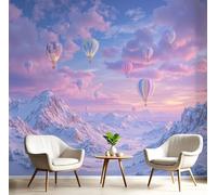 Papel Pintado Pared Panorámico Cordillera Nevada Seda, 250X175Cm, Globo Aerostático De Fantasía Azul Polvo, Póster Gigante De Pared Personalizado 3D Para Salón Dormitorio Fotomurales Decoración