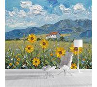 Papel Pintado Pared Panorámico Fotomurales Girasol De Montaña Pintura Paisaje Impresionista Sala De Estar Dormitorio 350X260Cm Murales De Pared Papel Pared
