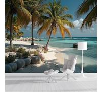 Papel Pintado Pared Panorámico Fotomurales Palmeras De Playa Pintura Paisajes Caribeños Sala De Estar Dormitorio 200X140Cm Murales De Pared Papel Pared